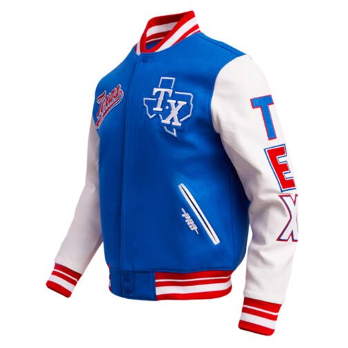 Texas Rangers Script Tail Classic Rib Varsity Jacket - Image 5