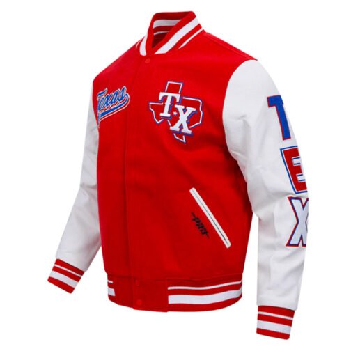 Texas Rangers Script Tail Classic Rib Varsity Jacket - Image 6