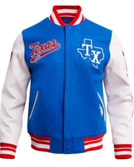 Texas Rangers Script Tail Classic Rib Varsity Jacket