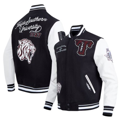 Texas Southern Tigers Black and White Varsity Full-zip Jacket - Image 5
