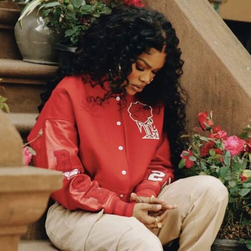 Teyana Taylor Rose Red Varsity Jacket - Image 10