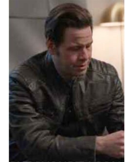 The Afterparty Ike Barinholtz Gray Leather Jacket
