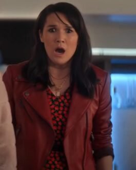Zoe Chao The Afterparty Biker Red Leather Jacket