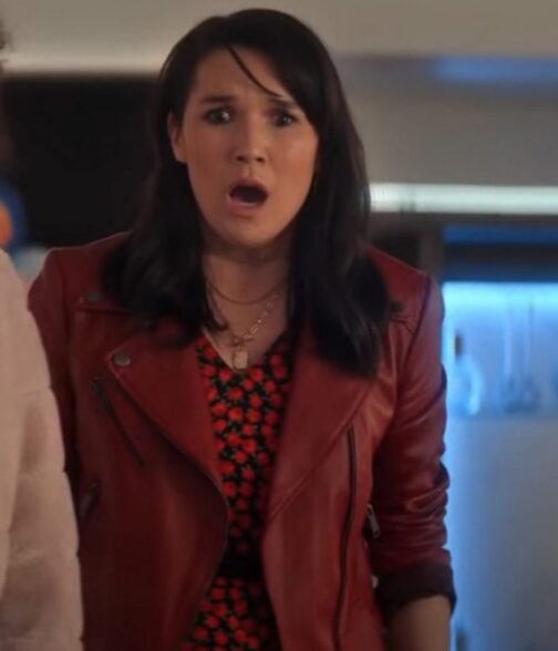 Zoe Chao The Afterparty Biker Red Leather Jacket
