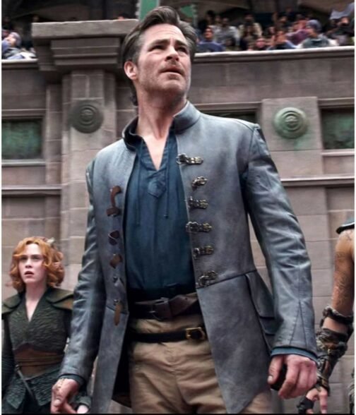 Chris Pine Dungeons & Dragons Honor Among Thieves Gray Leather Jacket - Image 2