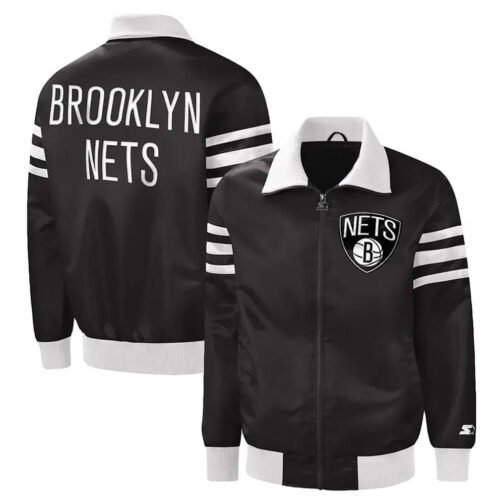 The Captain II Brooklyn Nets Varsity Black Satin Jacket - Image 3
