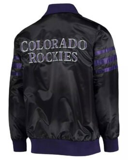 The Captain II Colorado Rockies Black Satin Varsity Jacket