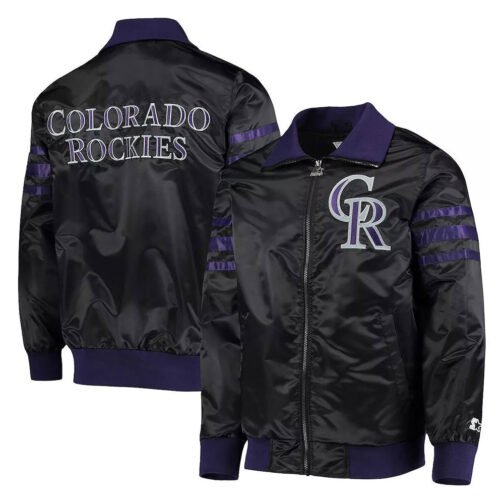 The Captain II Colorado Rockies Black Satin Varsity Jacket - Image 3