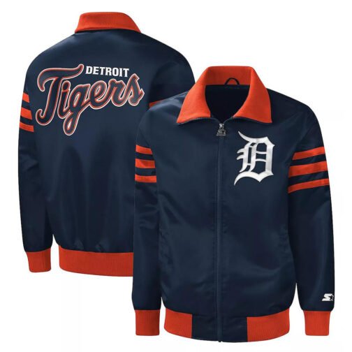 The Captain II Detroit Tigers Navy Varsity Satin Jacket - Image 3