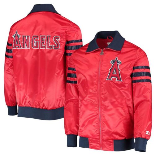 LA Angels The Captain II Red Varsity Satin Jacket - Image 3