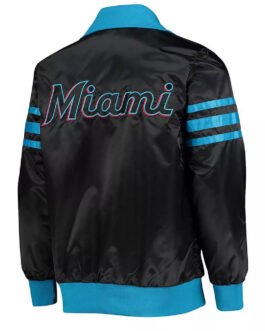 Miami Marlins The Captain II Black Varsity Satin Jacket