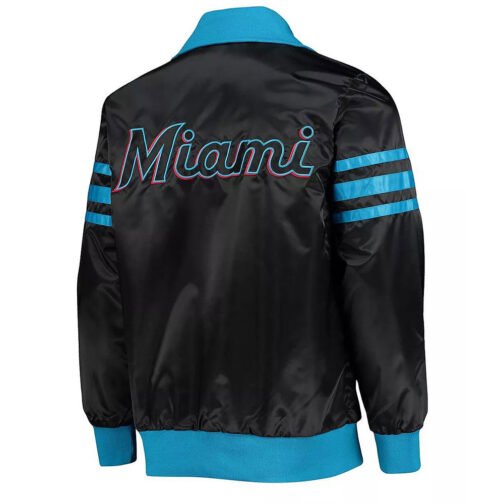 Miami Marlins The Captain II Black Varsity Satin Jacket - Image 2