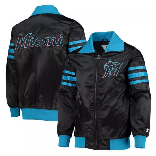 Miami Marlins The Captain II Black Varsity Satin Jacket - Image 3