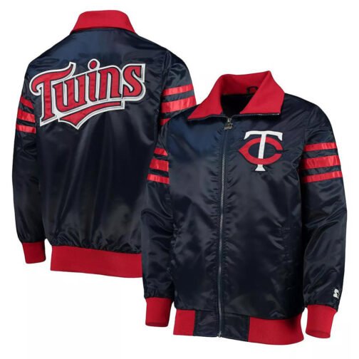 Navy The Captain II Minnesota Twins Varsity Satin Jacket - Image 3