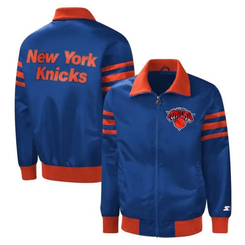 The Captain II NY Knicks Blue Varsity Satin Jacket - Image 3