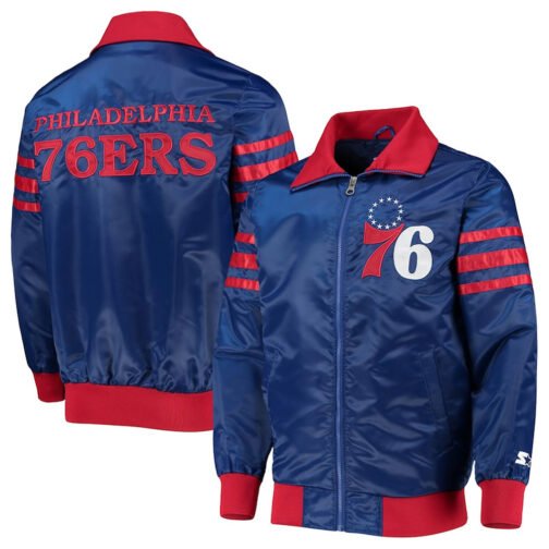 The Captain II Philadelphia 76ers Royal Satin Jacket - Image 3