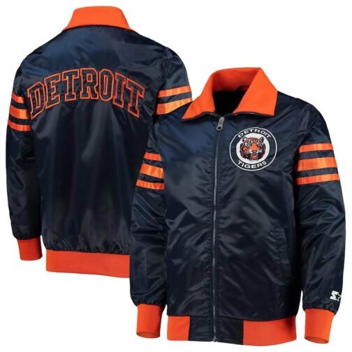 Navy Blue The Captain III Detroit Tigers Satin Jacket - Image 3