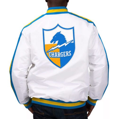 White The D-Line LA Chargers Satin Jacket - Image 2