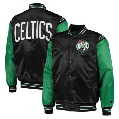 Boston Celtics The Enforcer Black/Kelly Green Varsity Satin Jacket - Image 4