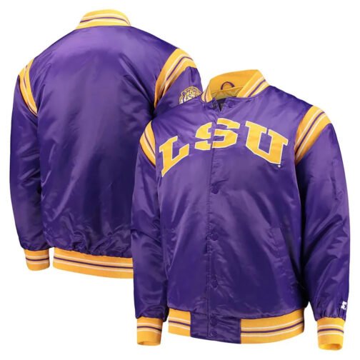 LSU Tigers The Enforcer Purple Varsity Satin Jacket - Image 3