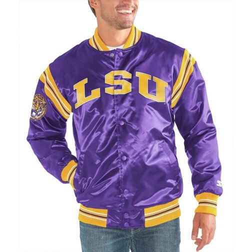 LSU Tigers The Enforcer Purple Varsity Satin Jacket - Image 4