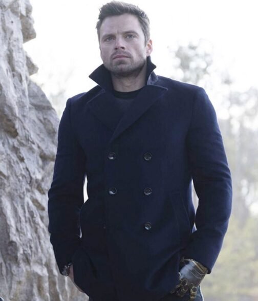 Sebastian Stan The Falcon and The Winter Soldier Blue Peacoat - Image 2