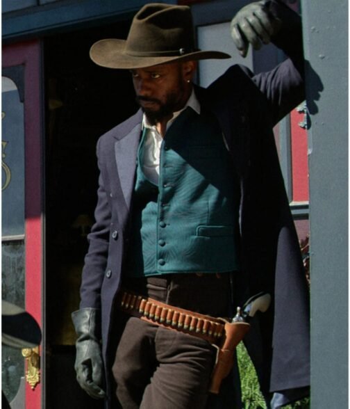 Lakeith Stanfield The Harder They Fall Double Breasted Blue Coat - Image 3