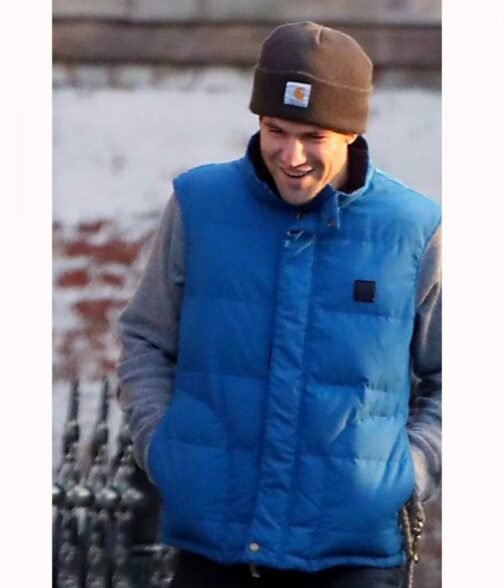 The Hating Game Austin Stowell Puffer Blue Vest - Image 2
