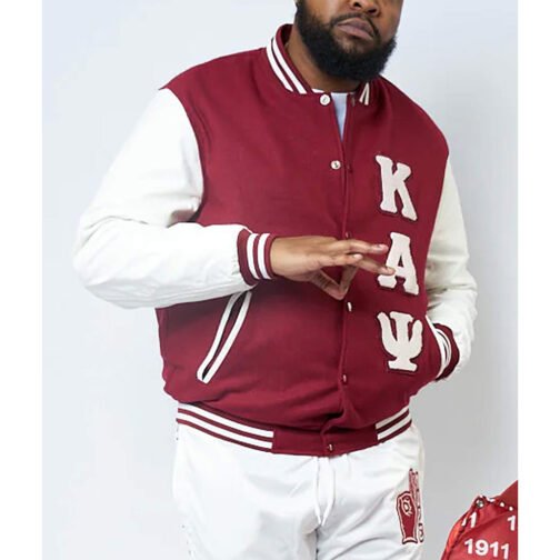 The Kappa Alpha Psi Nupe Varsity Maroon and White Jacket - Image 3