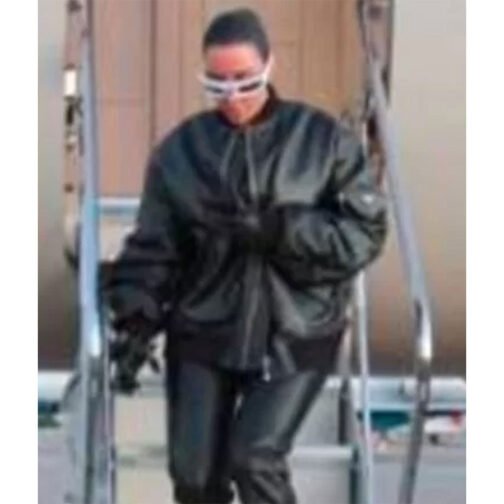 Kim Kardashian The Kardashians Black Bomber Leather Jacket - Image 10