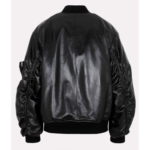 Kim Kardashian The Kardashians Black Bomber Leather Jacket - Image 5