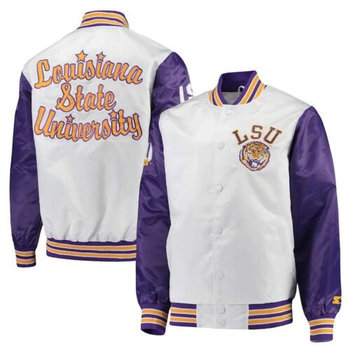 LSU Tigers The Legend White/Purple Satin Jacket - Image 3