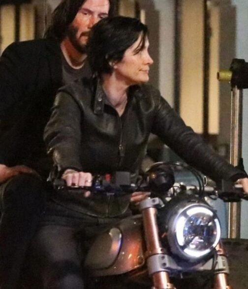 The Matrix 4 Carrie-Anne Moss Motorcycle Leather Jacket - Image 5