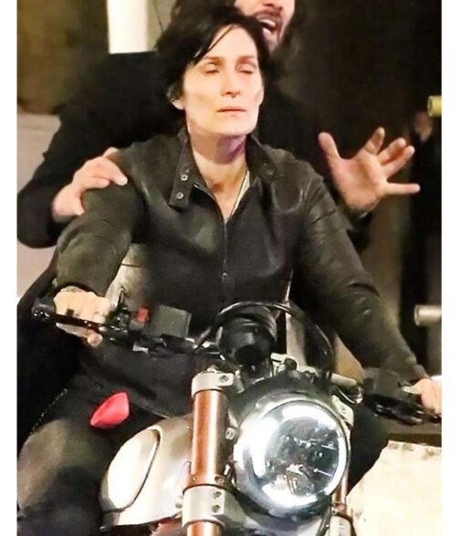 The Matrix 4 Carrie-Anne Moss Motorcycle Leather Jacket - Image 7