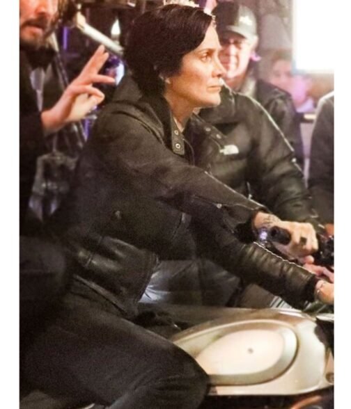 The Matrix 4 Carrie-Anne Moss Motorcycle Leather Jacket - Image 2