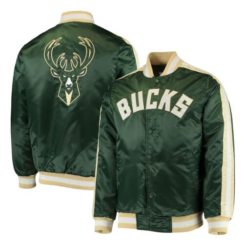 The Offensive Milwaukee Bucks Varsity Green Satin Jacket - Image 3