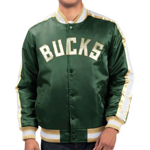 The Offensive Milwaukee Bucks Varsity Green Satin Jacket - Image 4