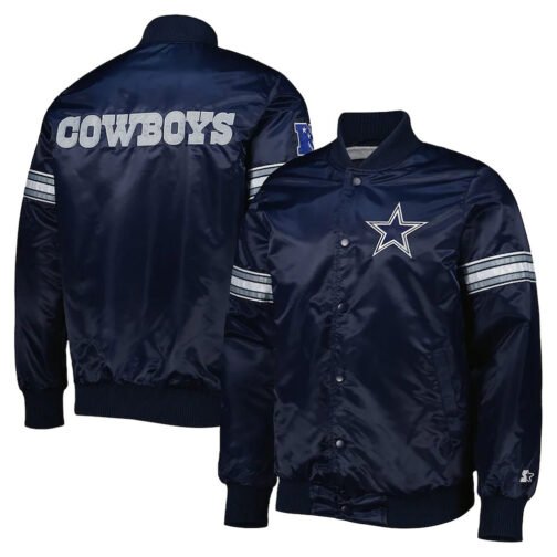 The Pick and Roll Dallas Cowboys Navy Blue Satin Jacket - Image 3