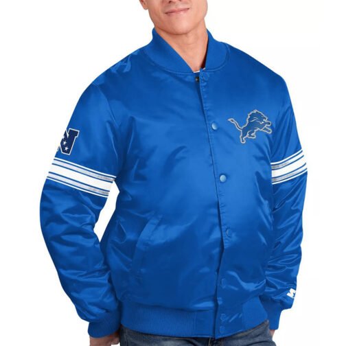 The Pick and Roll Detroit Lions Blue Full-Snap Satin Jacket - Image 4