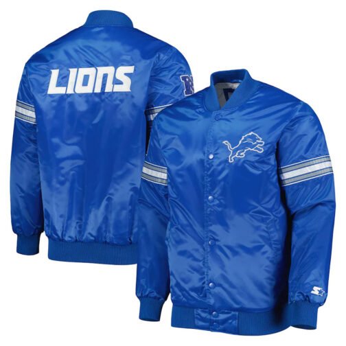 The Pick and Roll Detroit Lions Blue Full-Snap Satin Jacket - Image 3