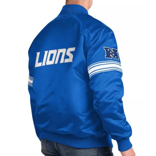 The Pick and Roll Detroit Lions Blue Full-Snap Satin Jacket - Image 5