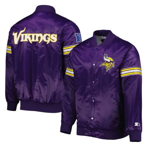 The Pick and Roll Minnesota Vikings Purple Satin Jacket - Image 3