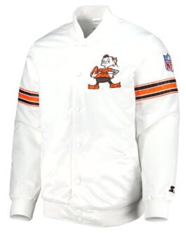White Cleveland Browns The Power Forward Satin Jacket
