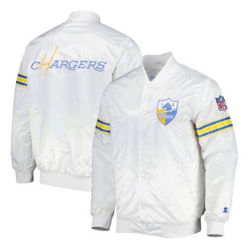 White The Power Forward LA Chargers Satin Jacket - Image 5