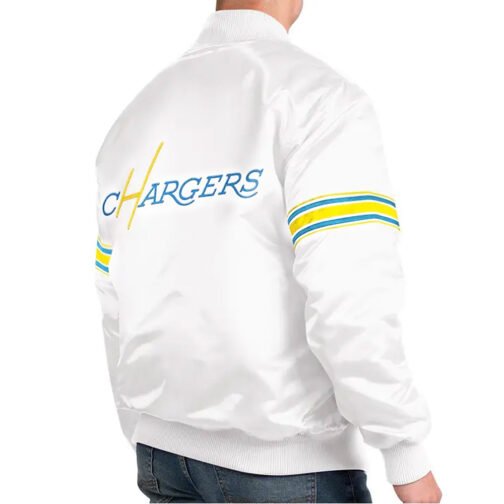 White The Power Forward LA Chargers Satin Jacket - Image 4