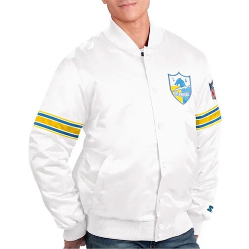 White The Power Forward LA Chargers Satin Jacket - Image 3