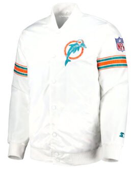 Miami Dolphins The Power Forward White Full-Snap Satin Jacket