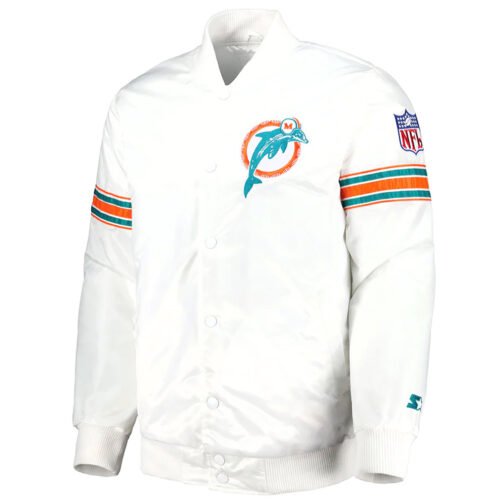 Miami Dolphins The Power Forward White Full-Snap Satin Jacket