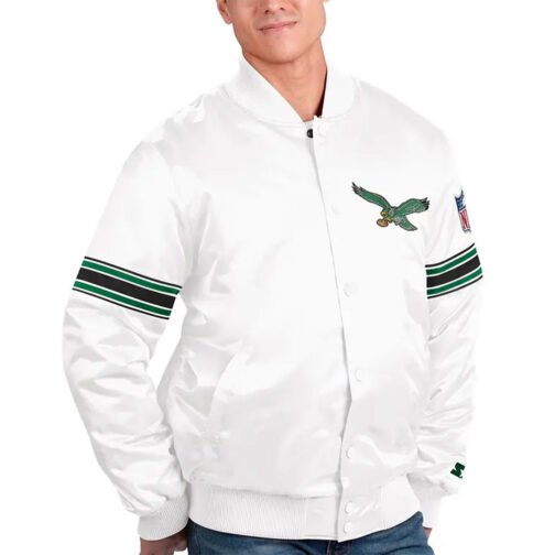 Philadelphia Eagles The Power Forward White Satin Jacket - Image 3