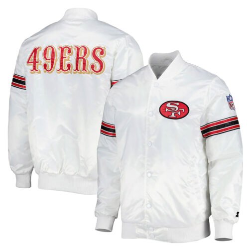 The Power Forward San Francisco 49ers White Satin Jacket - Image 3